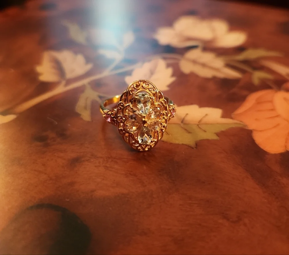JTV Morganite Aquamarine Pink Sapphire 18K Rose Gold Ring Size 11